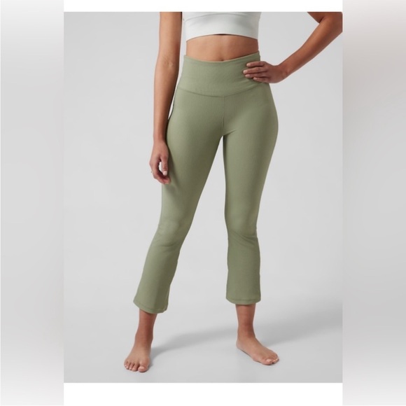 Athleta Pants - Athleta Elation Rib Crop Flare Pants Eucalyptus Olive Size XL Tall